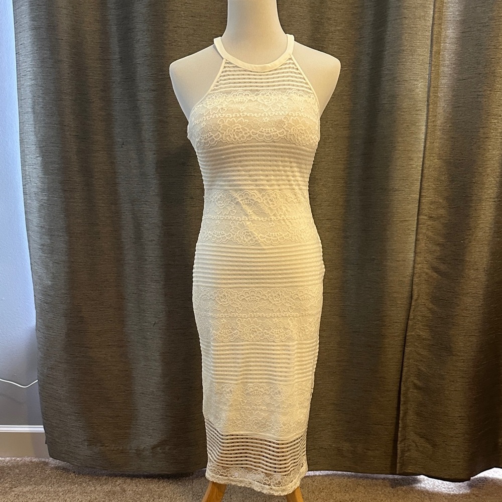 Guess White Lace Midi Dress